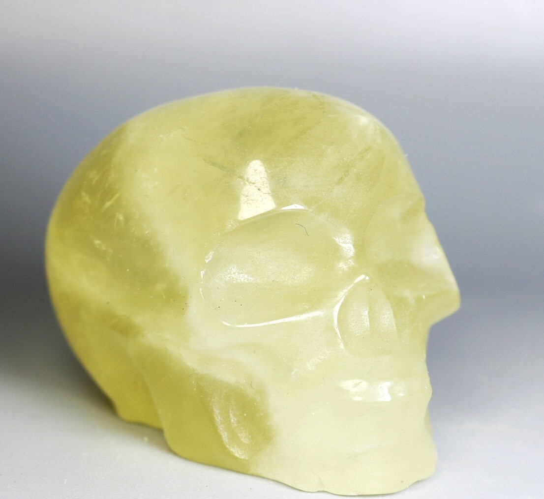 Natural Yellow Citrine Quartz Crystal Stone Carved Skull Mineral Specimen