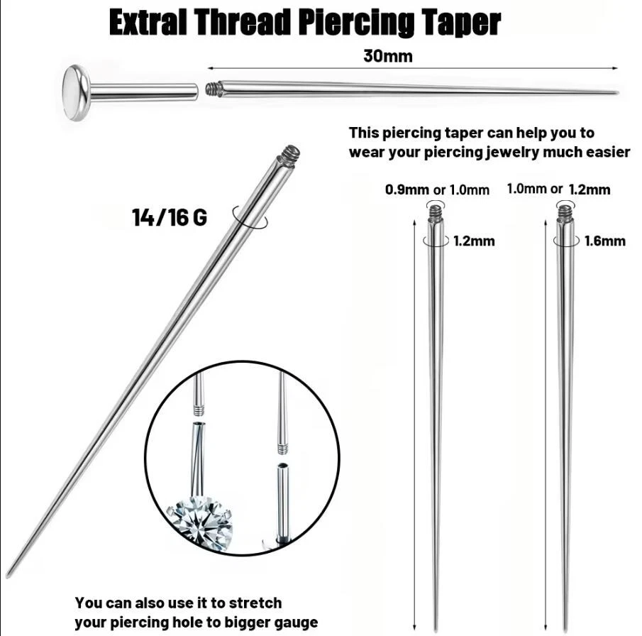 Titanium Piercing Taper Insert Pin 16g 18g 20g Internally Threaded Jewelry - product detail image 5