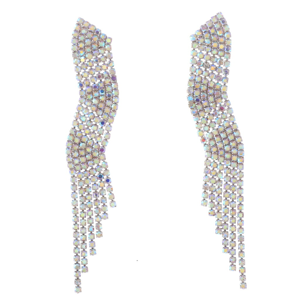 Silver Tone Metal Rhinestone Dangle Post Earrings ESE2529-SAB