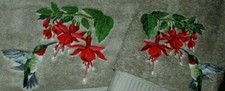 RUBY THROATED HUMMINGBIRD Beige 3 Piece BATH HAND TOWELS EMBROIDERED