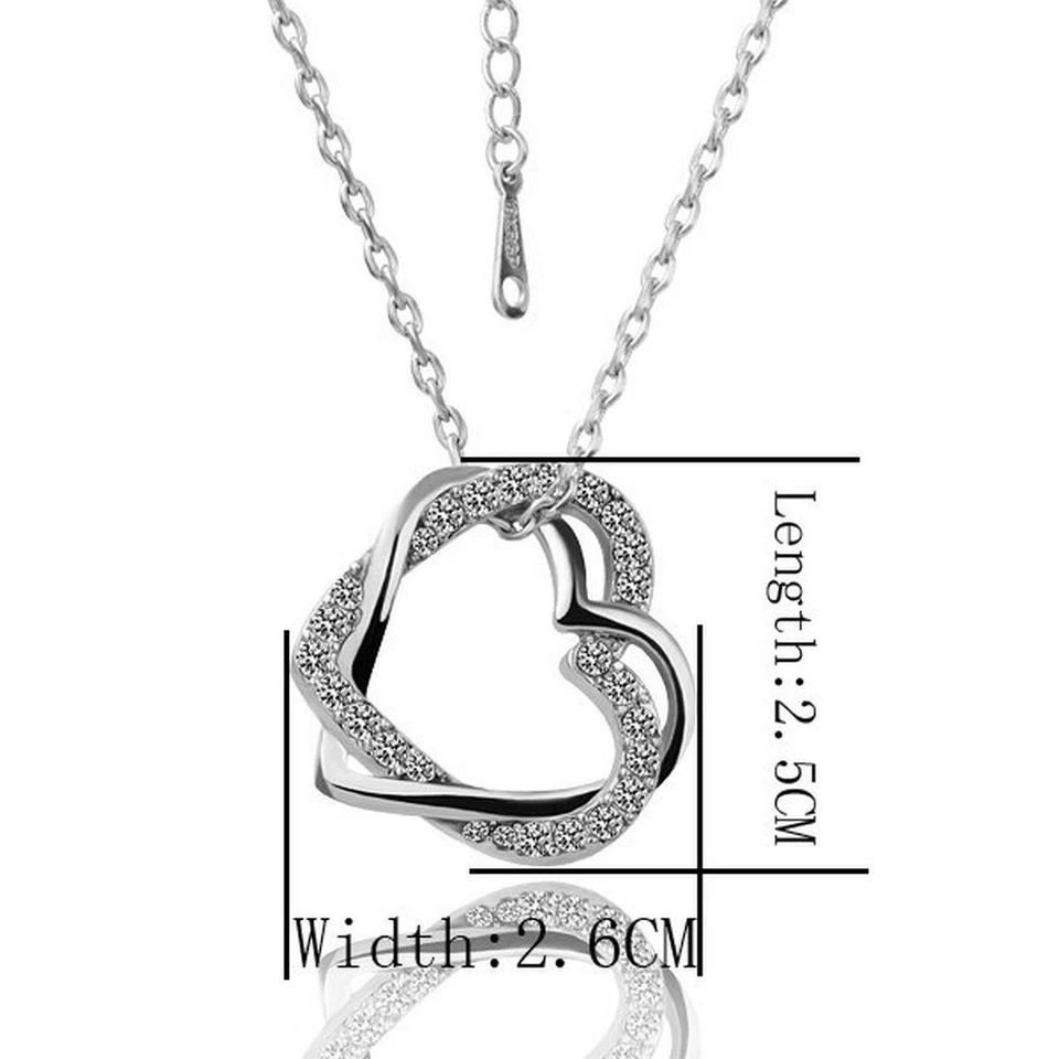 Cuore Pendente Collana Set Gioielli Pietre Preziose Argento Strass Dorato Ø 25mm - Immagine 2 di 2