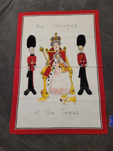 Whittard of Chelsea Tea Towel The Changing of the Corgies Queen Elizabeth 27x19