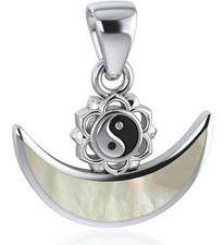 Peter Stone Yin Yang Schmuckanhänger 925 Silber Perlmutt Mondsichel Lotus + Band
