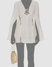 Cult Gaia Women's Ivory Long Sleeve Ilona Coverup Swimwear Size 2