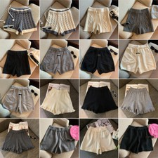 Women Warm Thicken Knitted Shorts Elastic Waist Wide Leg Loose Short Pants