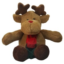 Vintage Commonwealth Christmas Sitting Moose Plush Stuffed Toy Red Scarf Browns