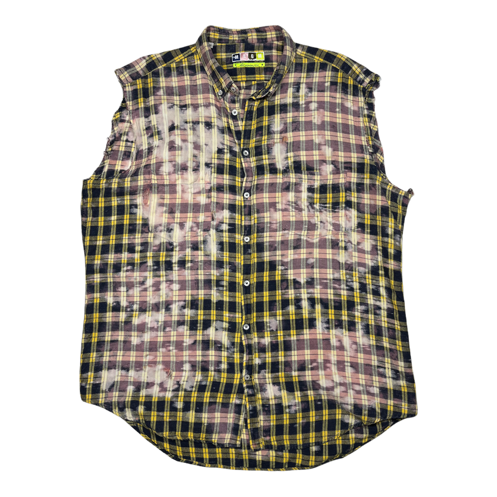 MSGM Size 44 171/2 Distressed Bleached Plaid Shirt Sleeveless Summer 2014