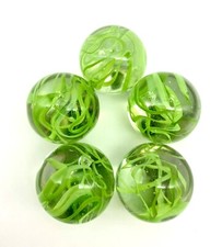 25mm "Spaghetti" Glass Shooter 1 inch Marbles Pack of 5 Clear w/ Green Swirls