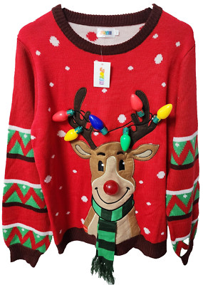 JOYIN Womens LED Light Up Christmas Ugly Sweater Reindeer, Red, XL**DEFECTIVE**