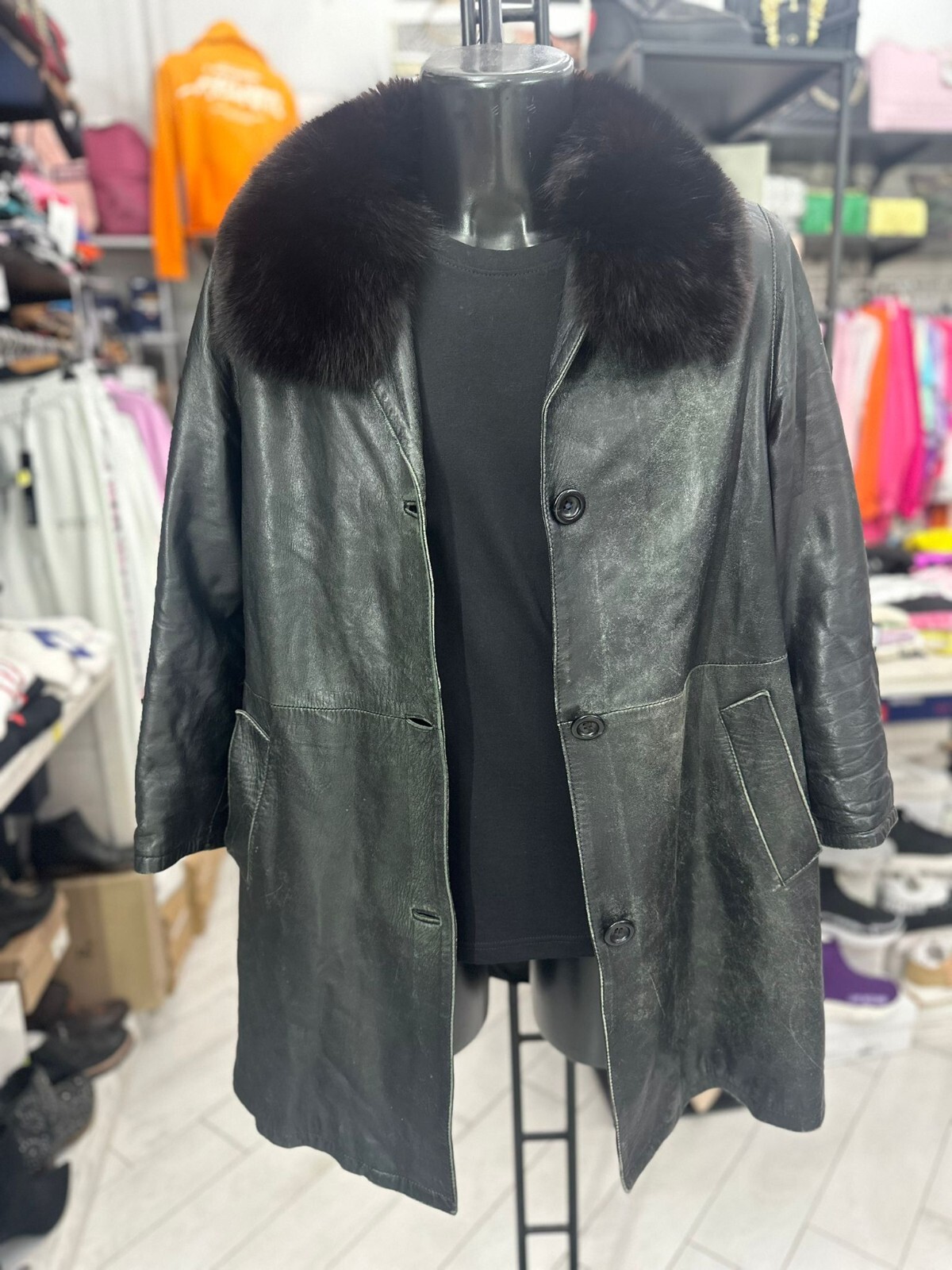 Real Leather Jacket Used Women Size 44 Black LLV200