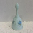 Vintage Fenton Blue Satin Custard Glass Bell Hand Painted Signed Fredia Hubbard