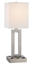 24" Nickel Metal Desk Usb Table Lamp With White Drum Shade