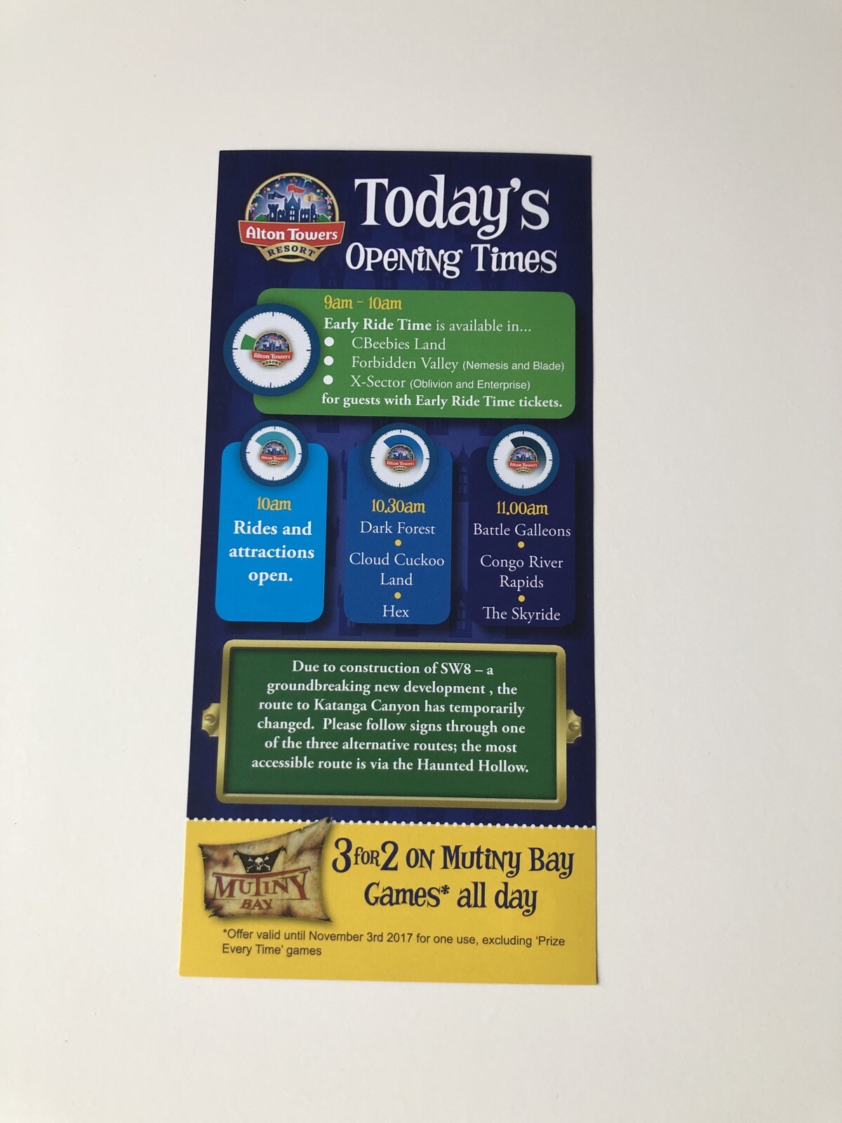 Alton Towers Opening Times Leaflet 2017 eBay