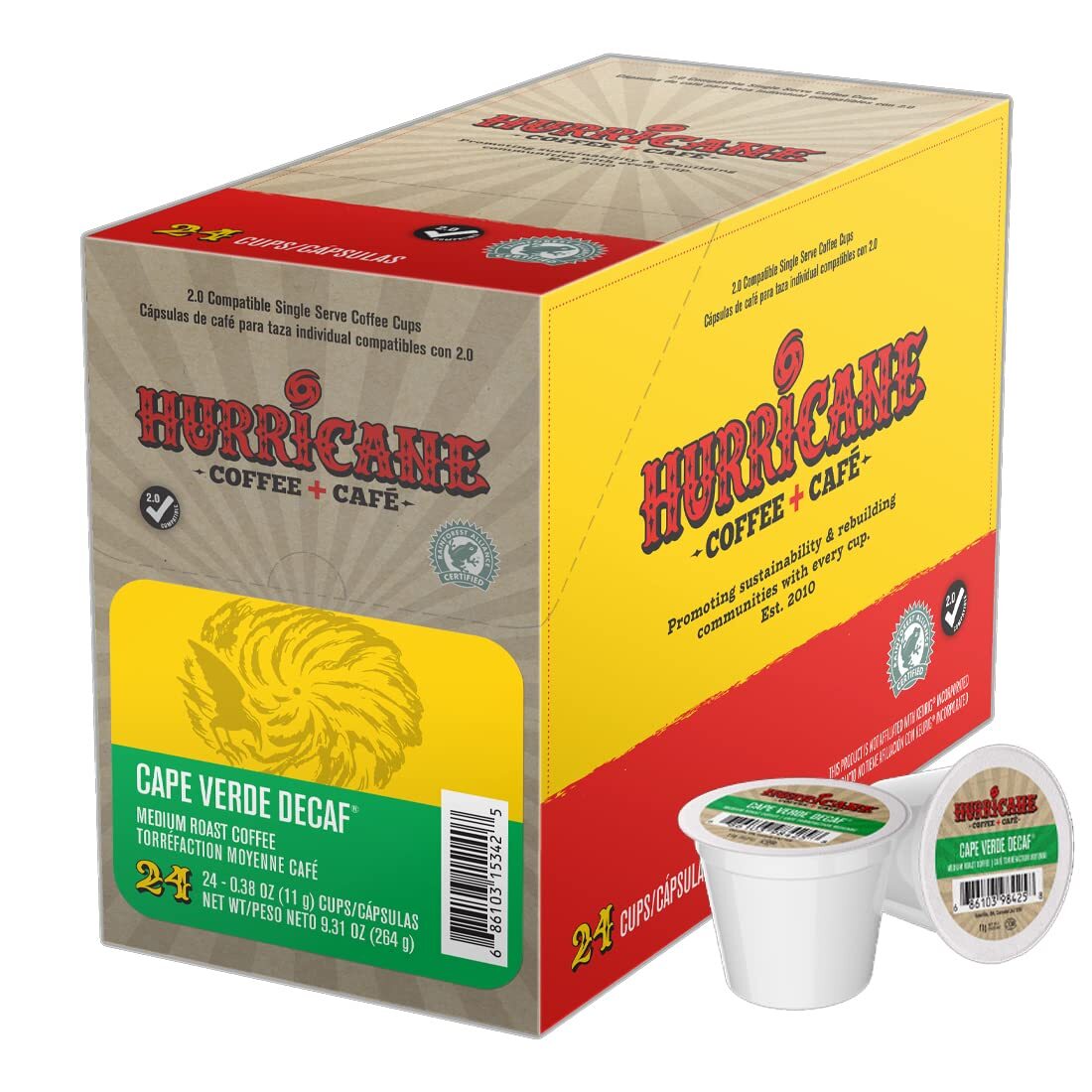 Hurricane Cape Verde Decaf Coffee Single Serve Cups For Keurig K Cup Brewers ...
