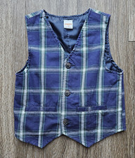 Gymboree Plaid Vest Boys Size 4T Blue Green White Button Up