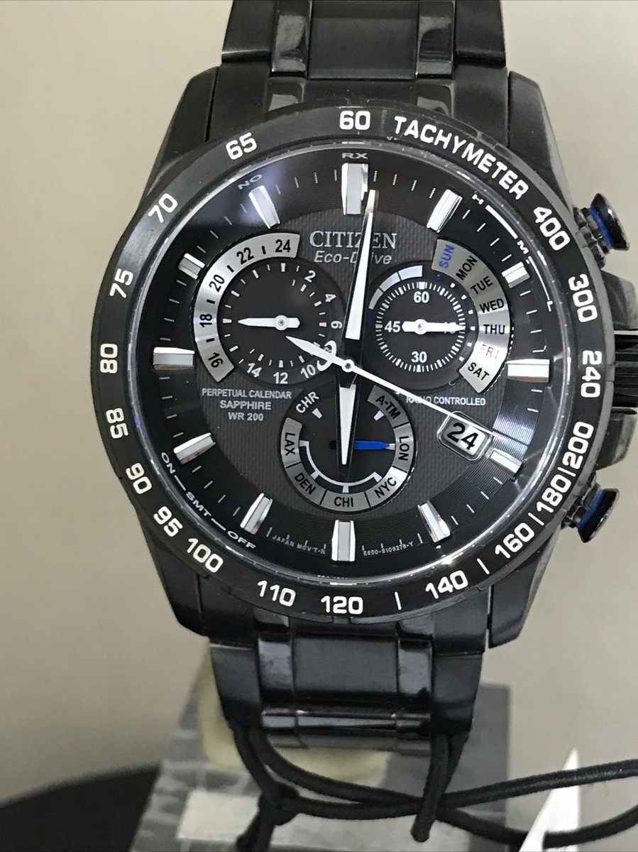 ASTRIAAL blackl ブラックメタル Citizen Men's Eco Drive A-T Radio Controlled Sapphire Bracelet