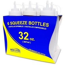 6-Pack 32oz Squeeze Bottles with Wide Mouth