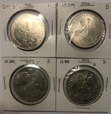 German Silver 1972 Olympic 10 Mark Coins, four coins