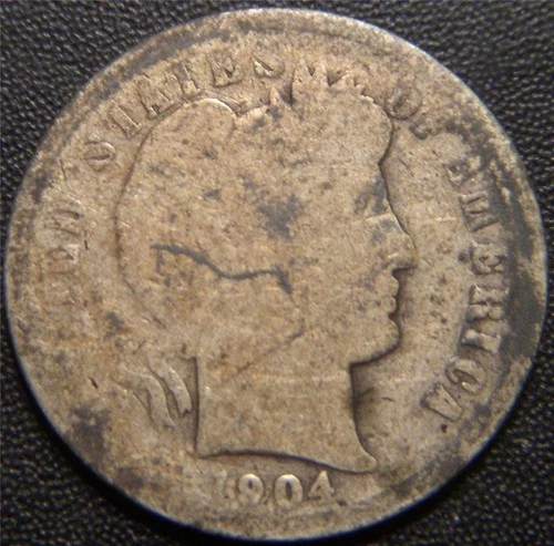 1904 Barber Dime - Majority of the Major Details Are Distinctly Outlined