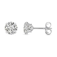 14K Solid White Gold Solitaire Round Brilliant Stud Earrings Screwback 3mm-8mm