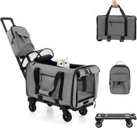 Gymax Katzen Transportbox, Hunde Tragetasche Mit Katzenrucksack & Teleskopgriff,