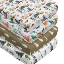 4 Pack Woodland Forest Animals Wood Neutral Unisex Fitted Baby Crib Sheets Set