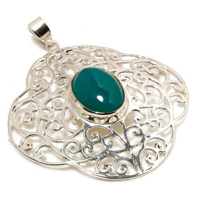 Green Onyx Oval Shape Gemstone Handmade Engagement Jewelry Pendant 2.30'' SR 1071