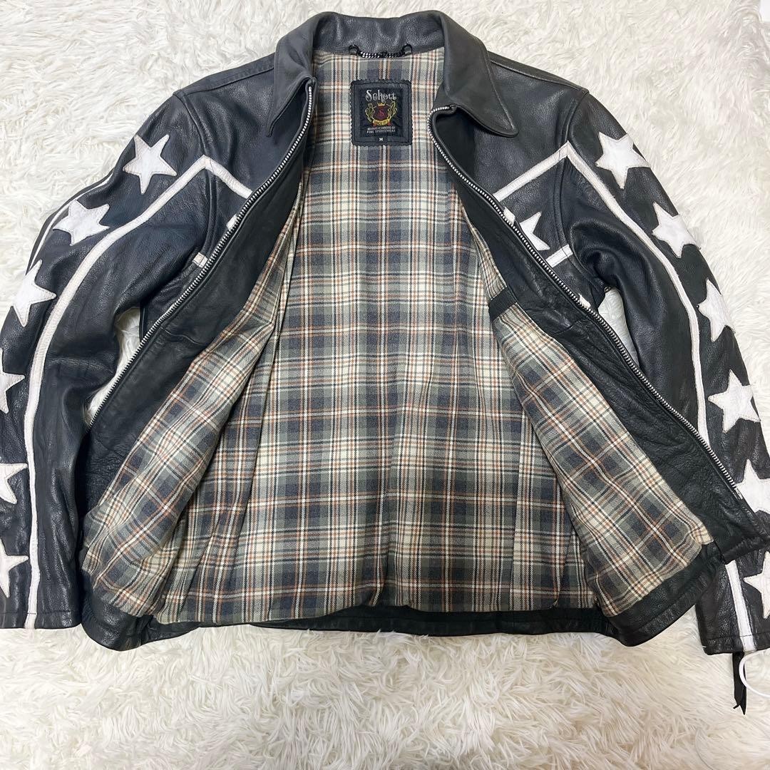Schott Leather Star Pattern Rider Jacket Black US… - image 2