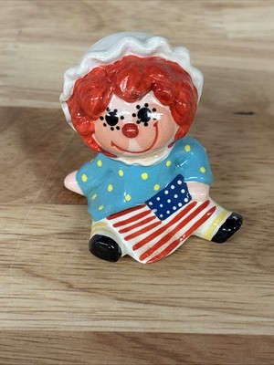 Vintage Patriotic Raggedy Ann Figure Vintage Ceramic Raggedy Ann With Flag