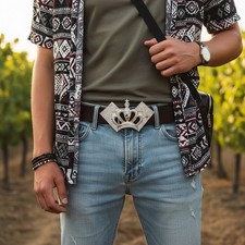 Men Silver Metal Belt Buckle Street Fashion Bling King Crown Ace Of Spades Cards