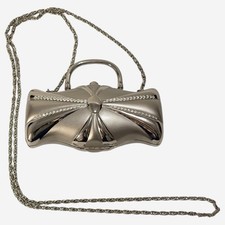 Vintage Silver Tone Evening Bag Purse Clutch Hard Shell Shoulder Bag Vtg