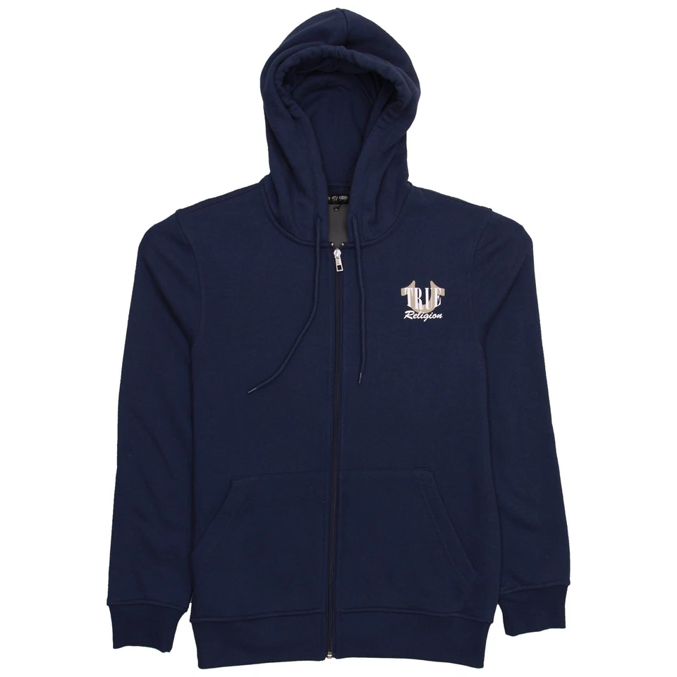 Moletom com capuz True Religion Buda cartão zíper, azul médio, tamanho P - masculino gráfico - Imagem 2 de 4