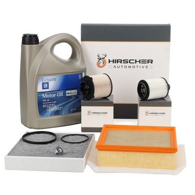 HIRSCHER Filterset 4-tlg + 5L ORIGINAL 5W30 dexos2 für OPEL MERIVA B 1.3 CDTi