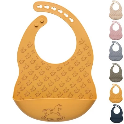 Silikon Lätzchen mit Auffangschale - Sei Design Baby Boutique - Pferdchen Ochre - Bild 1 von 4