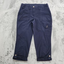 Chico's Pants Womens 0 2/S Blue Flex Waist Cotton Canvas Cargo Roll Tab Capri