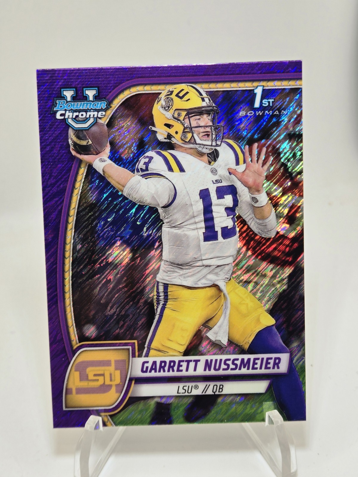 2024 Bowman University Chrome - Garrett Nussmeier #5 Purple Shimmer Refractor...