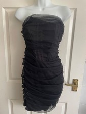 PrettyLittleThing Womens UK Size 8 Black Bandeau Strapless Knee Length Dress (EX