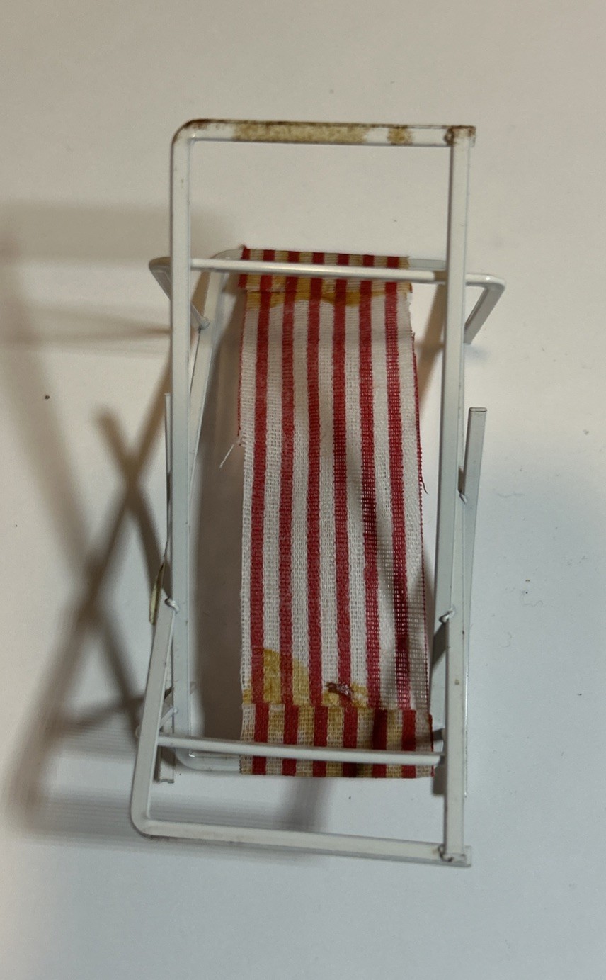 Dollhouse Patio Set Striped Swing Canopy Chair White Metal Mid Century & Table