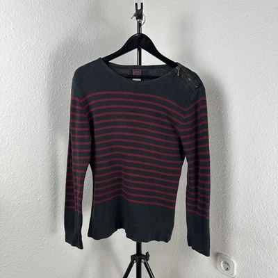 Women's Jean Paul Gaultier Jeans Knit Red & Black Stripes Shoulder Zipper Size L - Bild 1 von 4