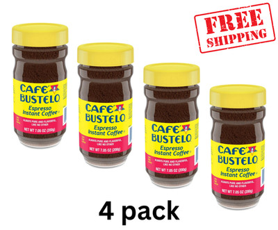 Cafe Bustelo, Espresso Style, Dark Roast Instant Coffee 7.05 oz Jar (PACK OF 04)