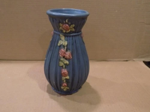 Weller Pottery 7 3/4" Blue Drapery Pattern Ceramic Vase 1920's