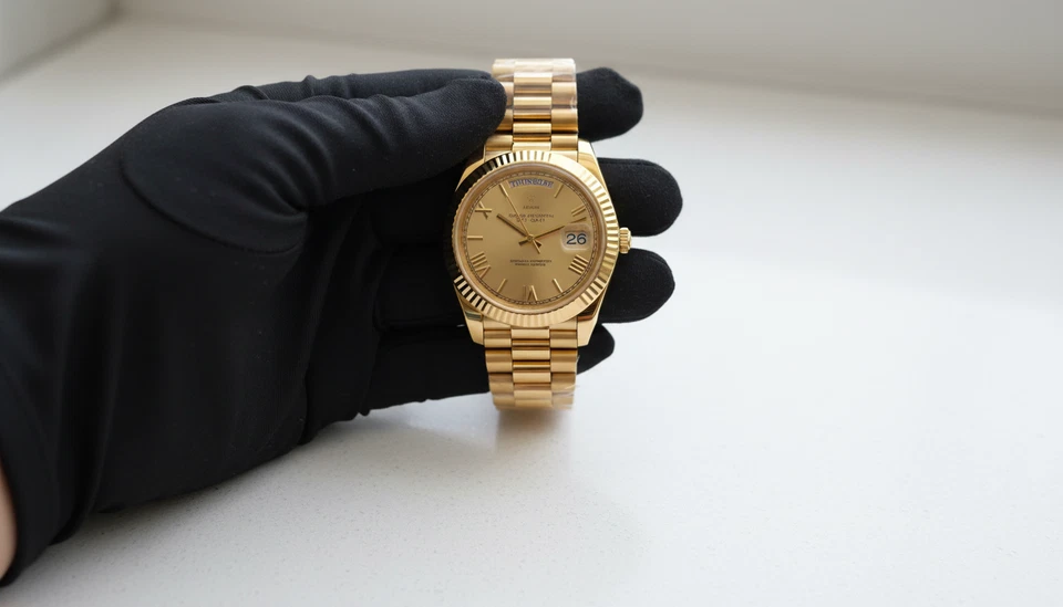 Reloj Hombre Oro Día Fecha Cuarzo 40mm" Lujo Estilo Presidente Pulsera Nuevo Foto 2 de 4