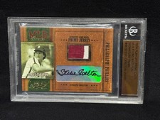 STEVE CARLTON  2004 PLAYOFF PRIME CUTS ICONS GAME WORN PATCH AUTO BGS # 46/50