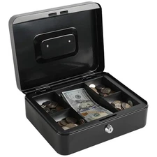 Portable Locking Cash Box - Secure & Spacious with Removable Tray, 9.84x7.87in