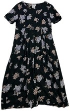 Vintage Womens Cottagecore Countryside Pleated Midi Dress Size 10 Black Floral
