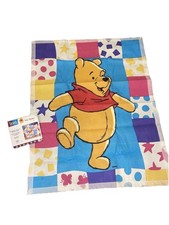 Vintage 2000s Disney Winnie The Pooh Satin Trim Fleece Baby Blanket