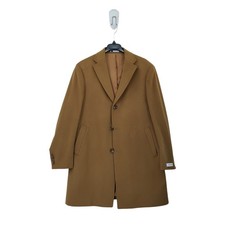 Nordstrom Men L Cashmere Overcoat Camel Brown Lined Notched Lapels 899 NEW FLAW