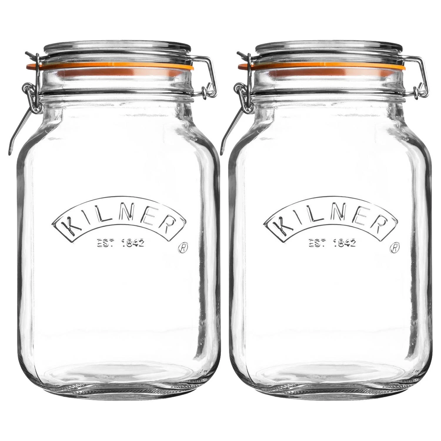 Kilner 2pc Clip Top Square 2L Glass Food Storage Coffee Flour Holder Kitchenware