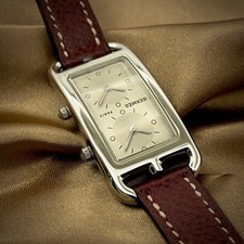 Hermes Cape Cod Deux Zones CC3.210 Quartz Watch Silver Dial Wine Red Strap 7