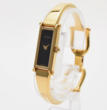 Vintage [N MINT] GUCCI 1500L Gold Black Dial Rectangle 12mm Ladies Watch JAPAN